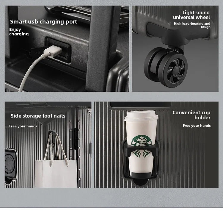 Hard Shell Luggage Set Featuring Silent Wheels And Cup Holder