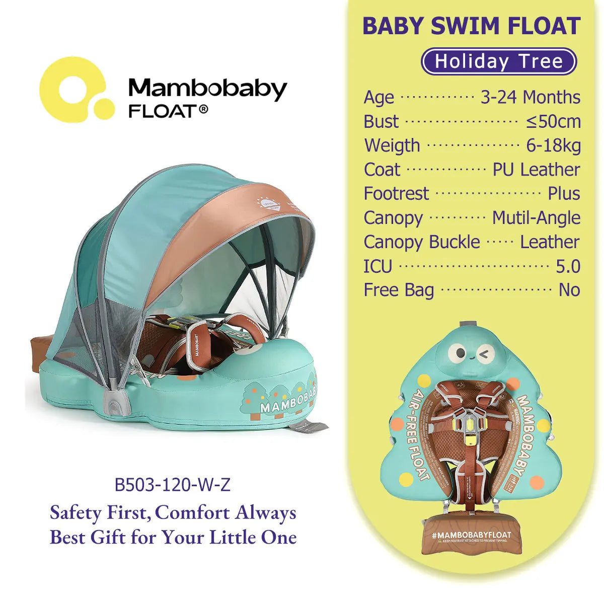 Mambobaby Pool Float With Safety Belt Non Inflatable Canopy Baby