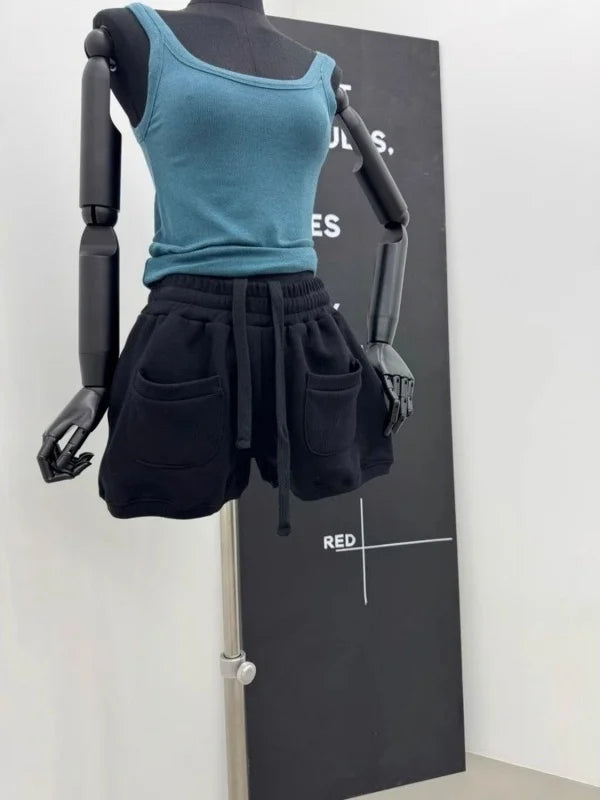East Gate Drawstring Elastic Waist Shorts Casual Lantern Pants Outdoor Wear High Waist Cotton Blend Summer Season Ladies
