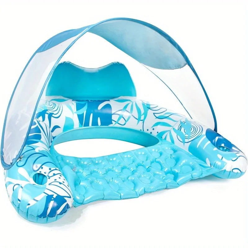 Joyfy XL Inflatable Pool Float With Canopy Lounge Chair