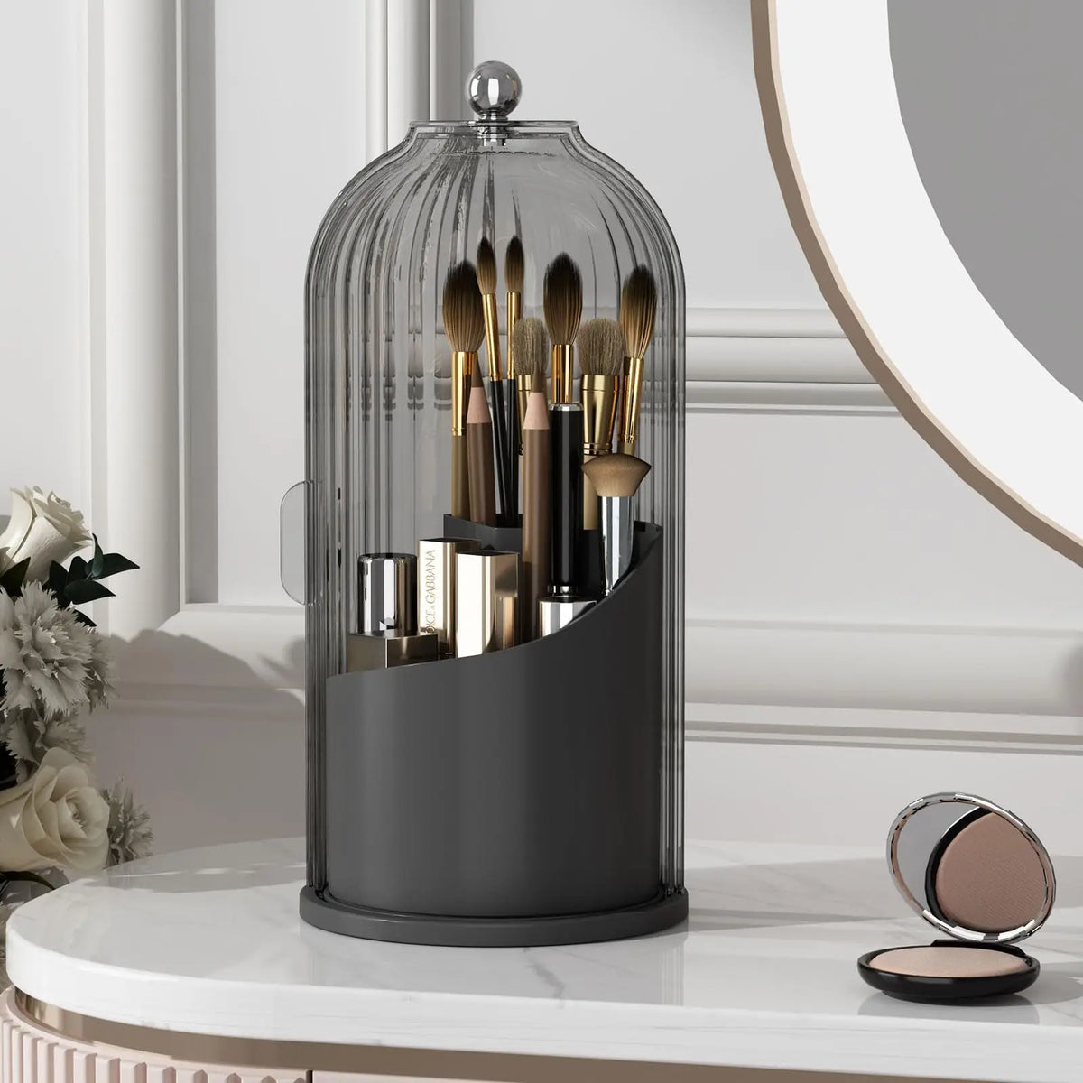 YOOLENS Rotating Makeup Brush Holder With Dustproof Clear Lid