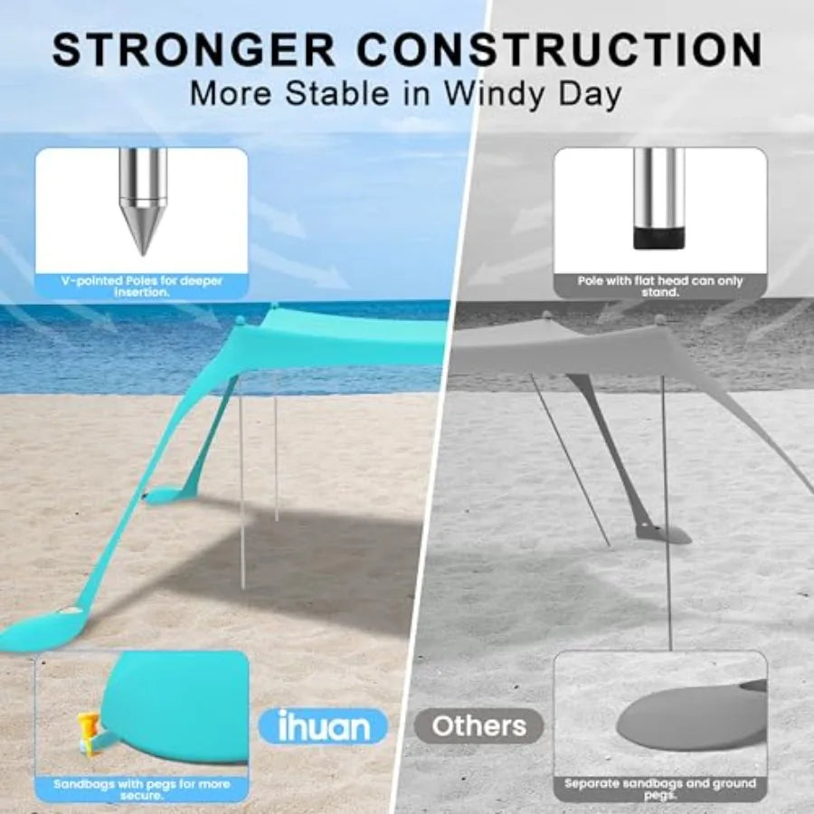 Beach Tent Sun Shelter UPF50 Outdoor Shade Canopy Easy Setup