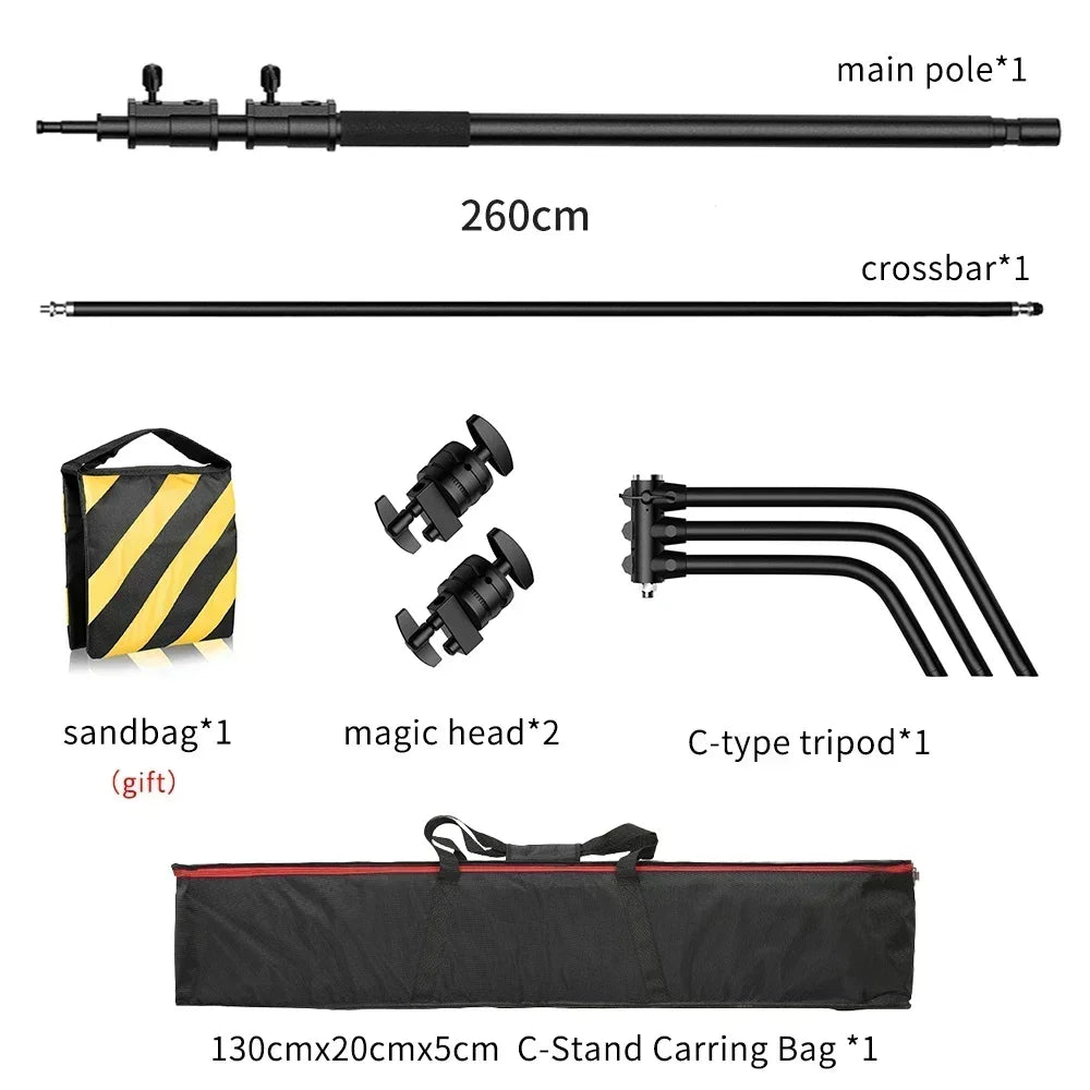 SH Photography C Stand Tripod With Boom Arm Grip Head