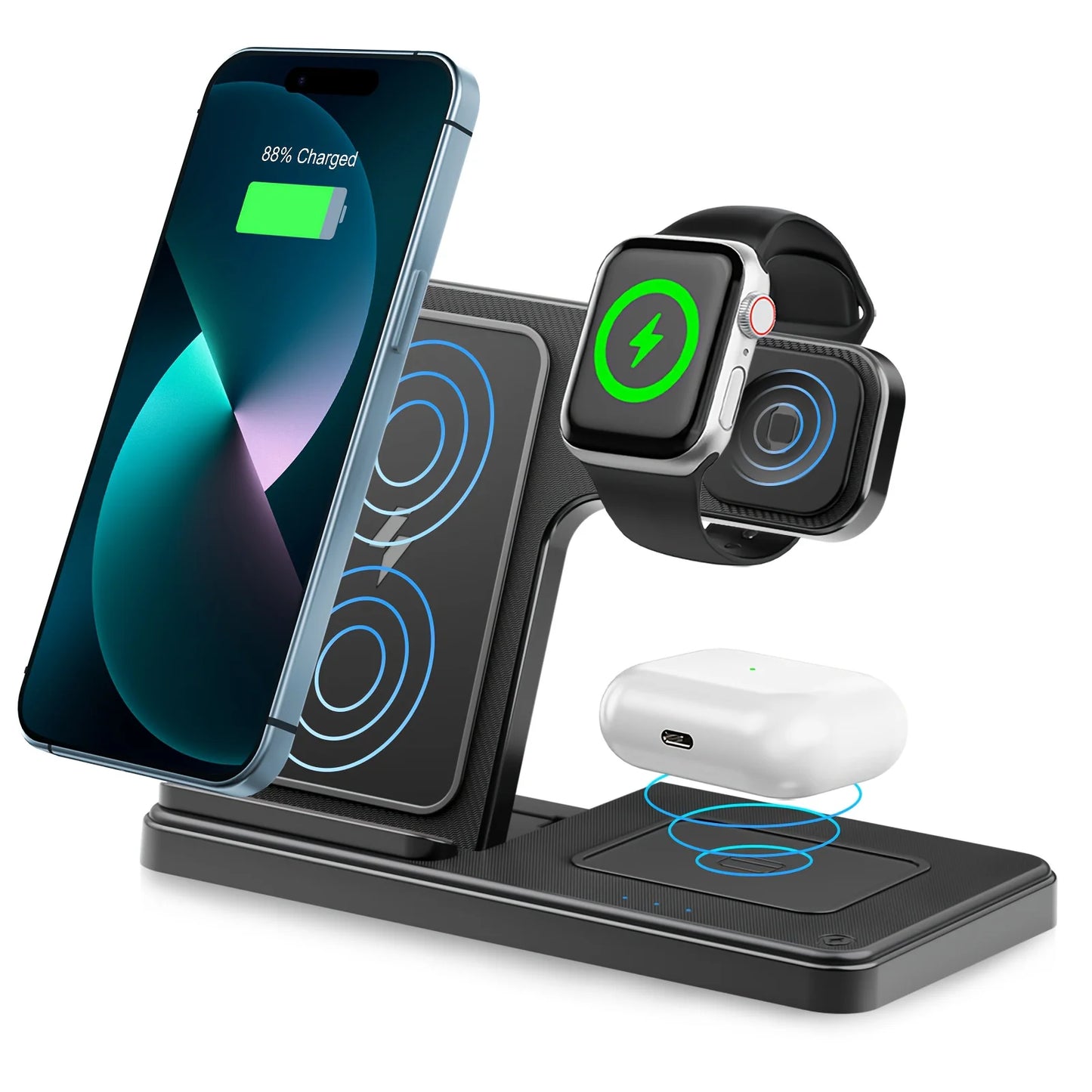 15W Magnetic Wireless Charger Stand Foldable 3 In 1 Fast Charging Sation for iPhone 17- 12 Pro Max Apple Watch 8 7 Airpods Pro