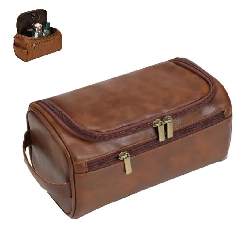 Men Women Leather Hanging Toiletry Bag Travel Cosmetic Storage Organizer