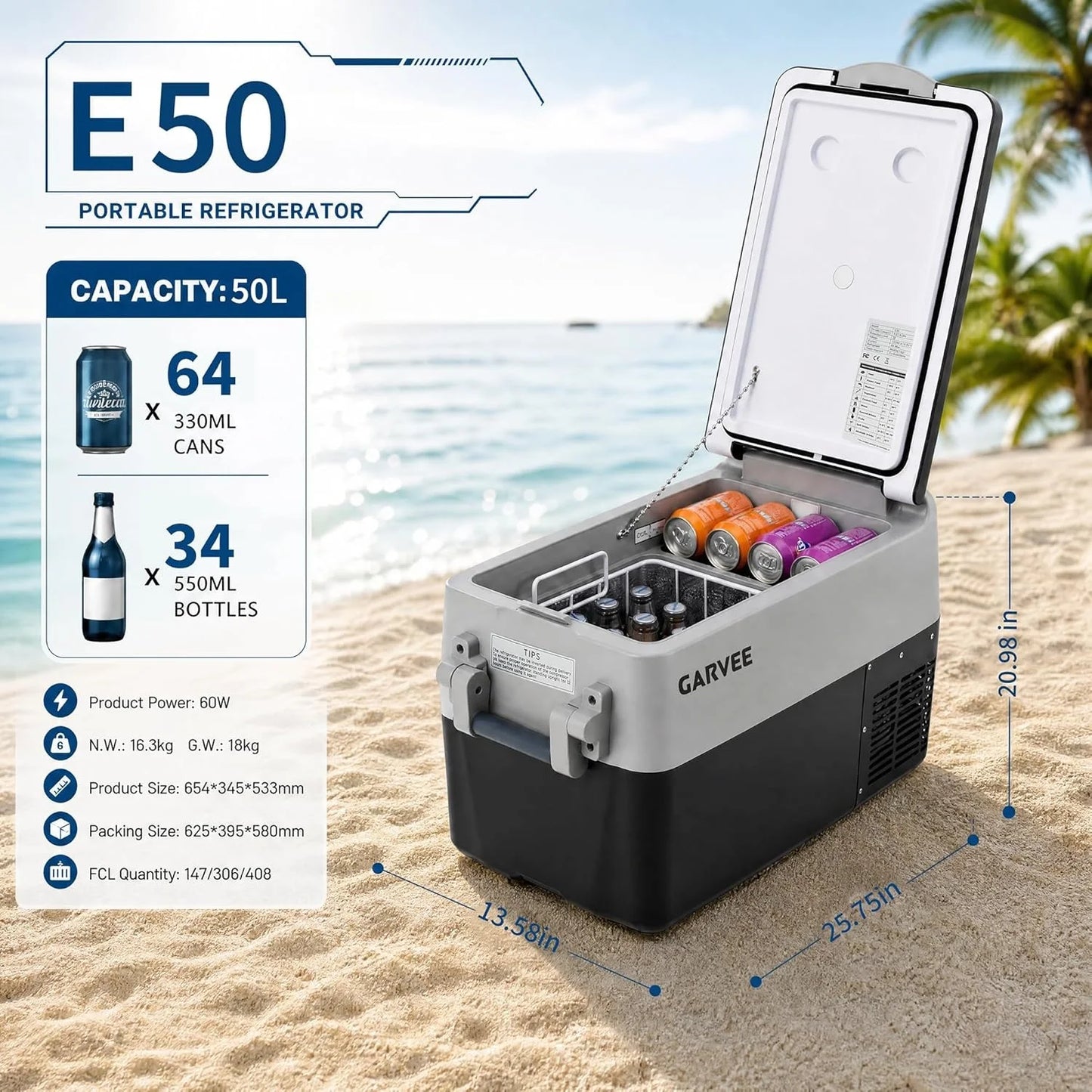 30L/40L /50L Portable Car Refrigerator, Dual Zone 12V Fridge Freezer with App Control, 12/24V DC & 110-240V AC Portable Cooler for Camping, Fishing, Travel & Home Use