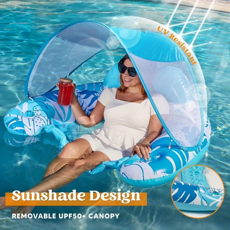 Joyfy XL Inflatable Pool Float With Canopy Lounge Chair