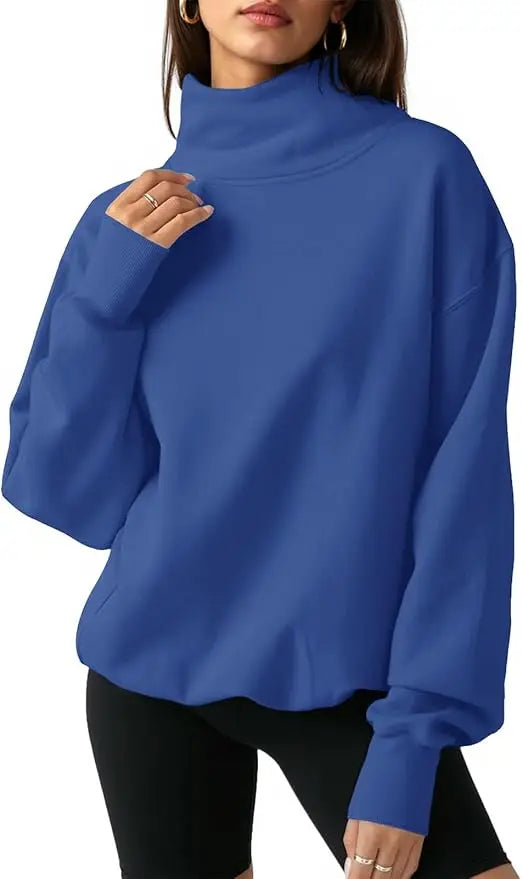 Fisoew Oversized Ribbed Turtleneck Sweater Long Sleeve Knit Pullover Top Casual Loose Fit Shirt winter clothes women sweatshirt