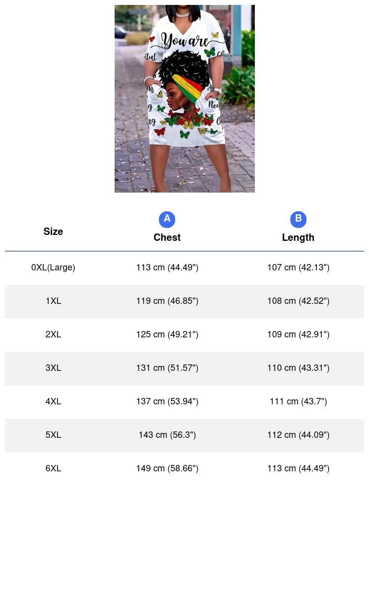 Women's Plus Size Graphic Print V-Neck Short Sleeve Dress - Casual and Comfortable Clothing With Pockets