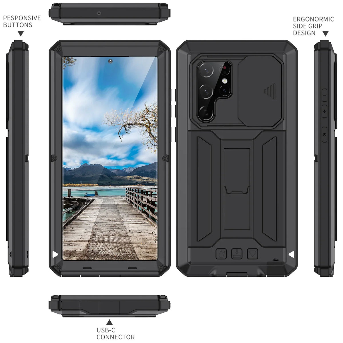 Rugged Protective Case With Kickstand For Samsung Galaxy S22 Ultra