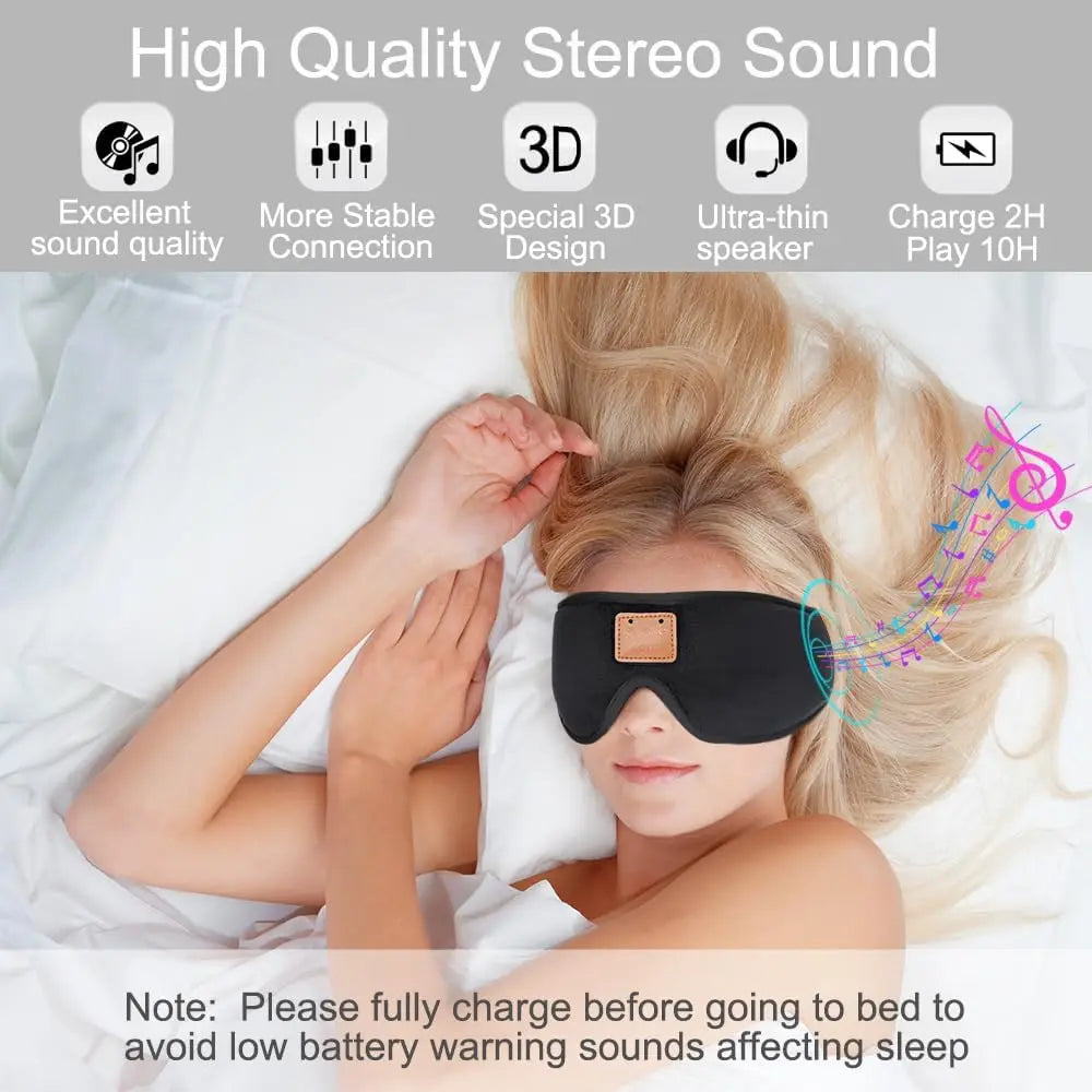 3D Sleeping Eye Mask with Built-in Sponge Speakers, Wireless Bluetooth Headphones Sleep Mask for Sleeping, Napping, Travelling