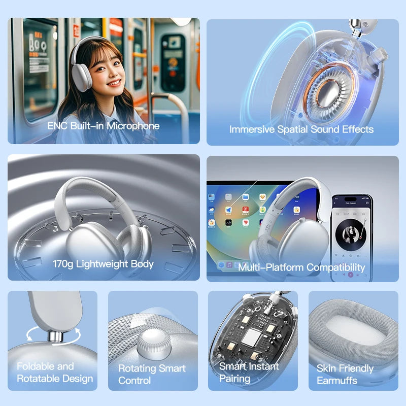 Wireless Bluetooth Over-Ear Headphones Hi-Res Audio Foldable