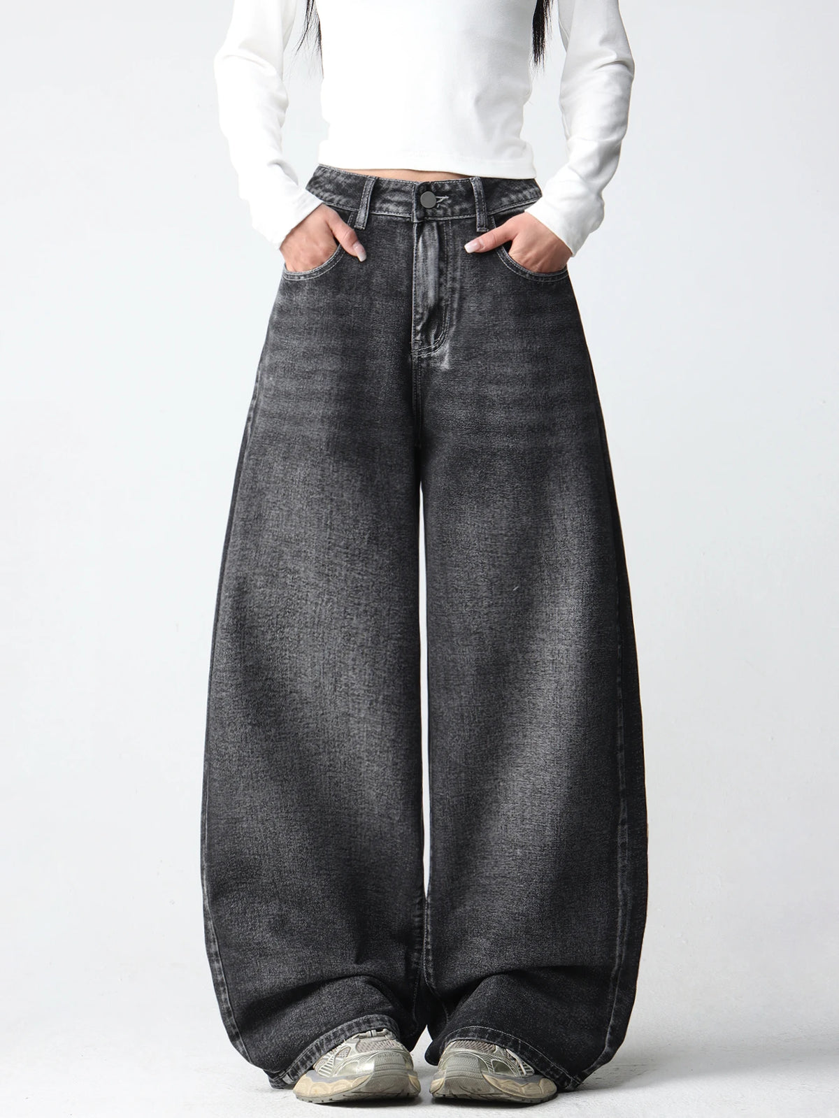 Womens Retro Wing Embroidered Wide Leg Denim Jeans