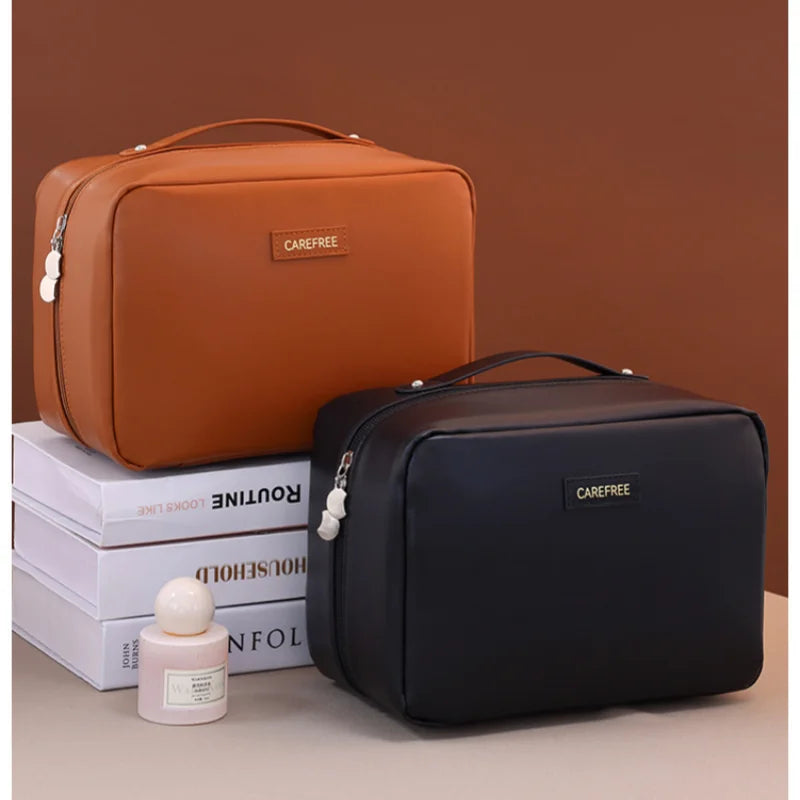 Travel Cosmetic Bag With Dividers And Flat Open Toiletry Organizer