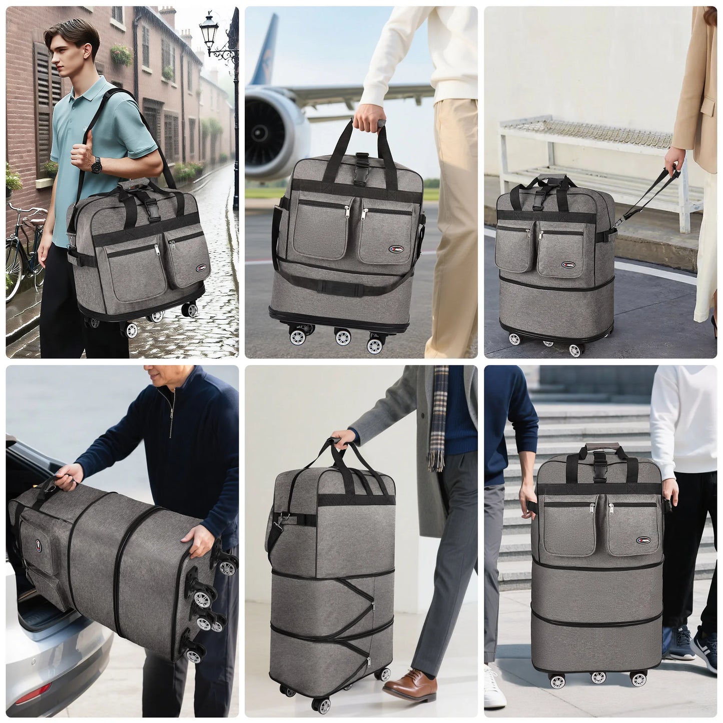 Folding Travel Bag Luggage Compartment Swivel Wheel Storage Box Large Capacity Telescopic Luggage Bag Overnight Bag 30"/36"/40"