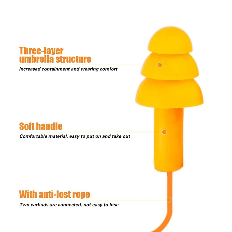 Silicone Corded Ear Plug Protector Anti Lost Reusable Hearing Protection Noise Reduction Safe Swimming Work Earplugs With Rope