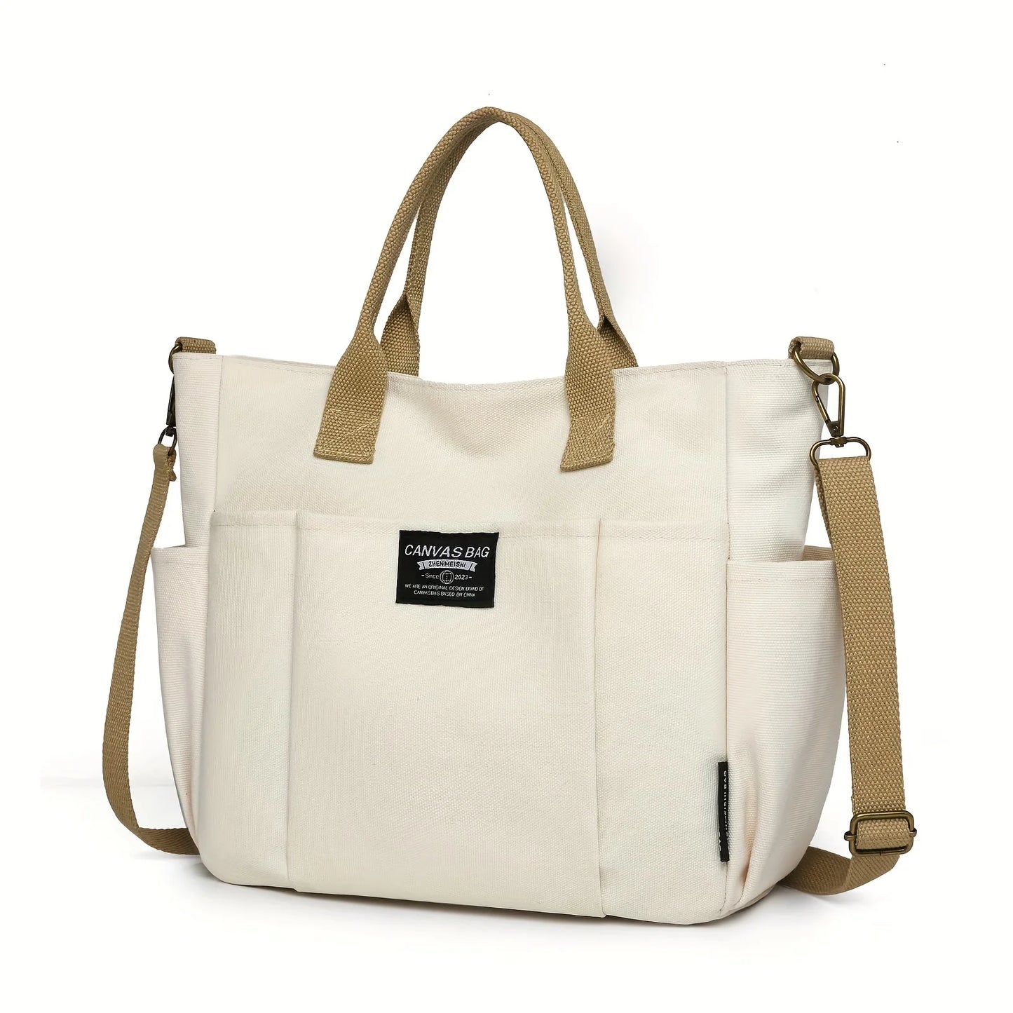 Women's Multi-Pocket Tote Bag, Vintage Canvas Shoulder Bag, Multi-functional Crossbody Bag for Daily Use