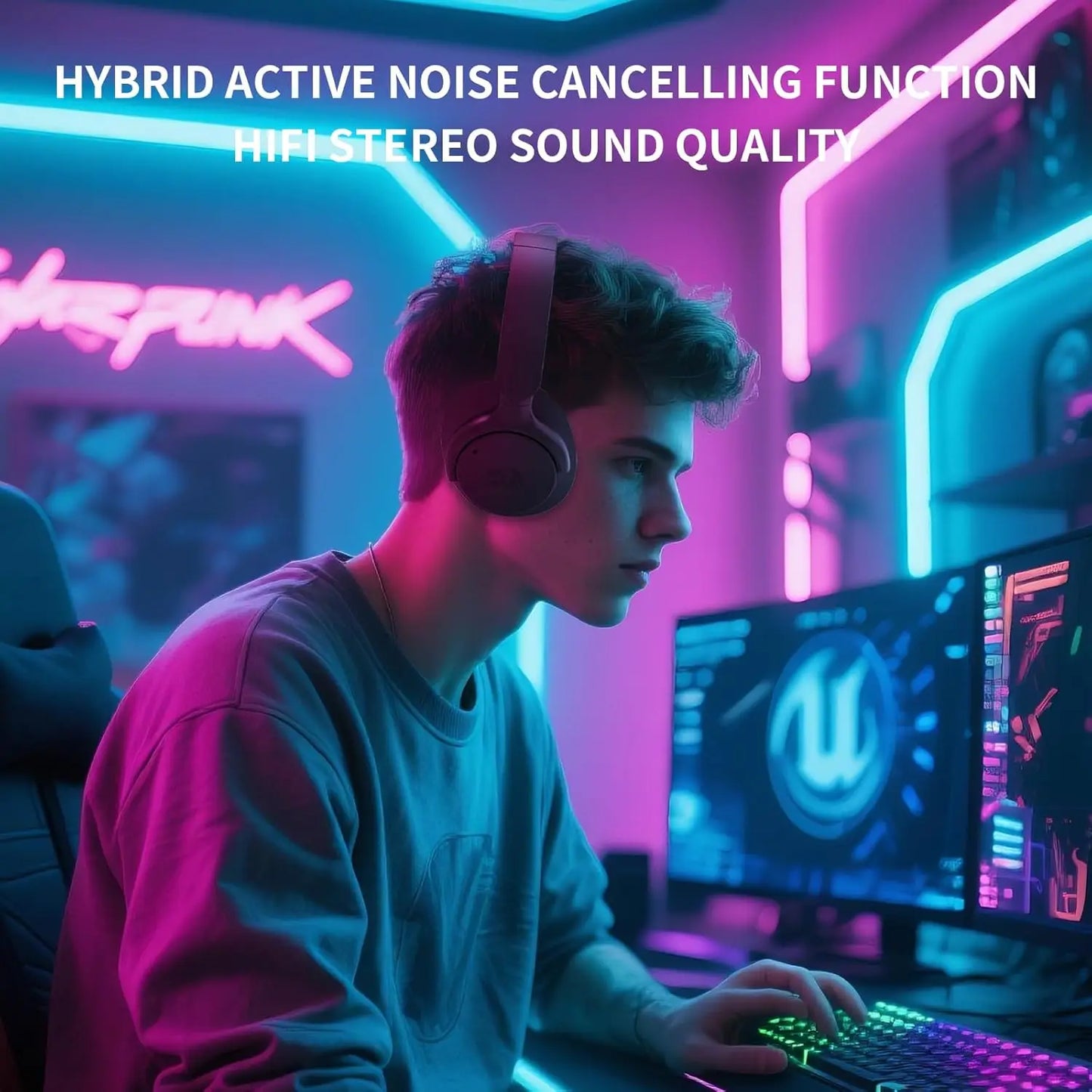 Redragon H610 Wireless Gaming Headset BT 5.3 with ANC Noise Cancellation, 50H Battery, Lightweight, Over-Ear Headphones