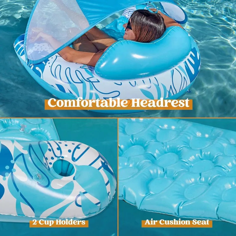 Joyfy XL Inflatable Pool Float With Canopy Lounge Chair