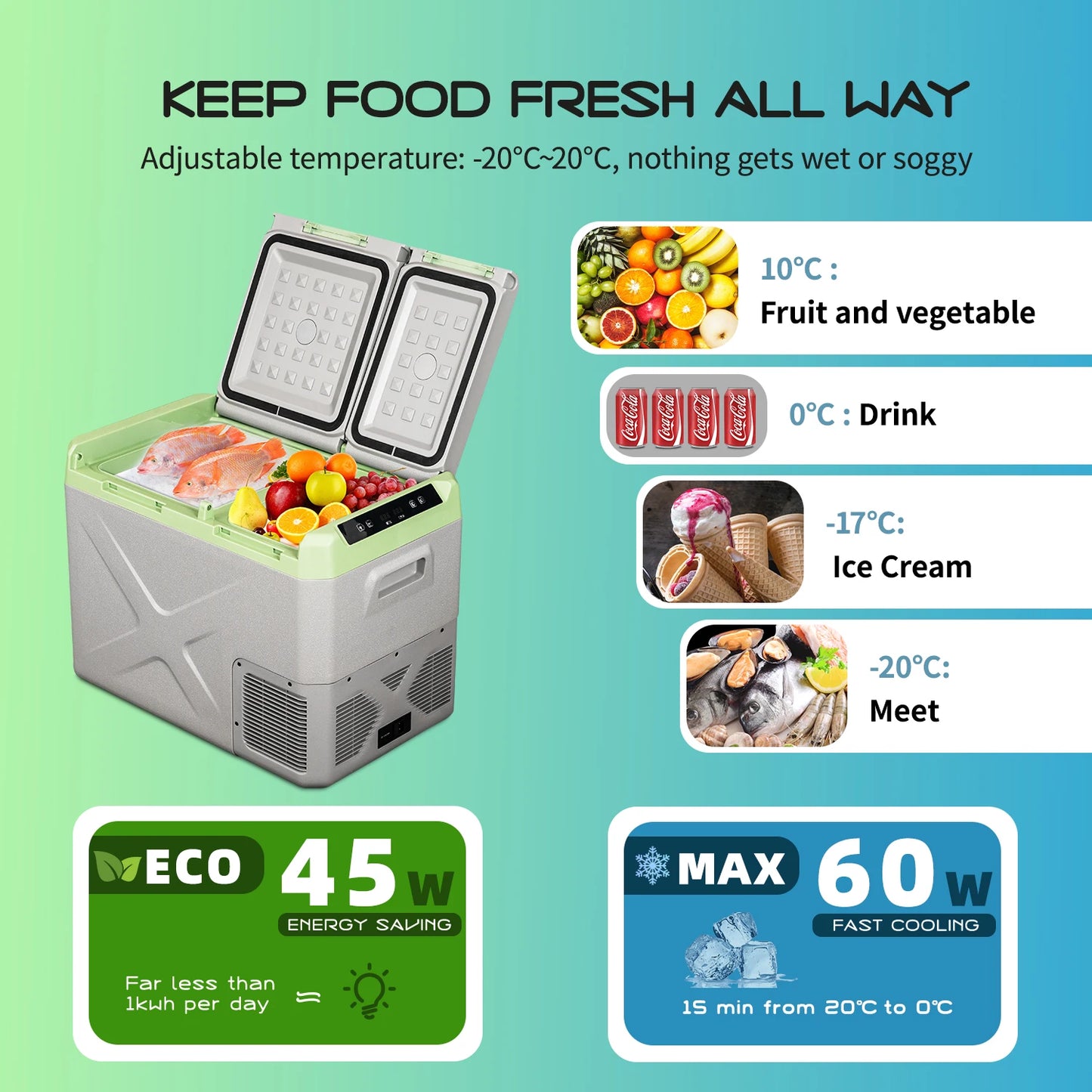 Alpicool XD35 45 55 Portable Car Fridge Compact 12V 220V Fridge Freezer with LED Light for Car & Boat