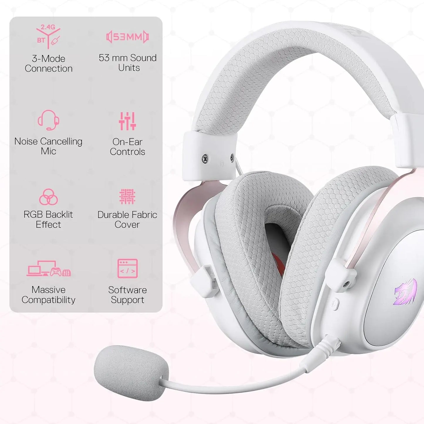 Redragon H510 RGB Wireless Noise Cancelling Gaming Headset Surround Sound