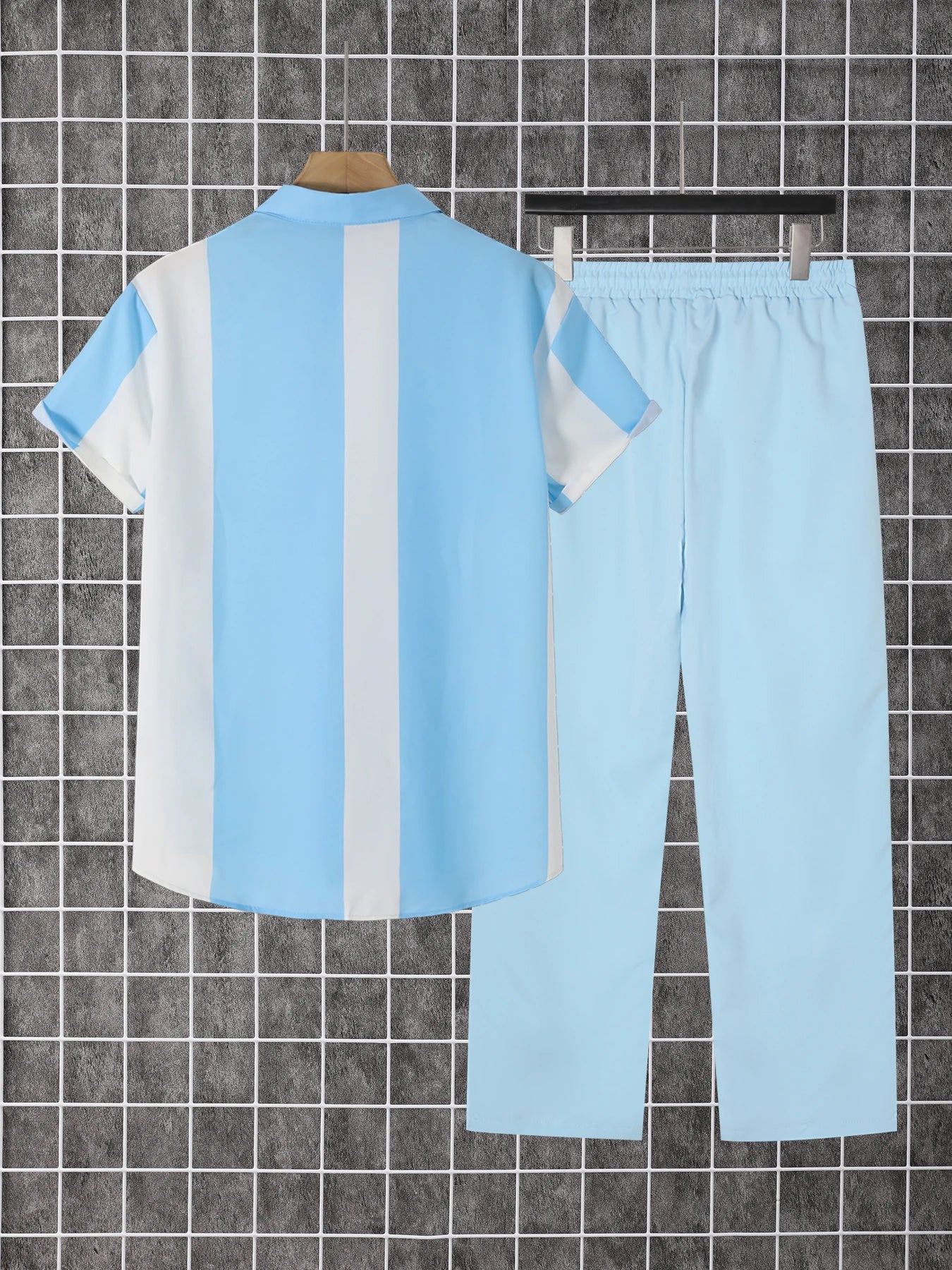 Men's Printed Polyester Short Sleeve Button Down Shirt Pants Set