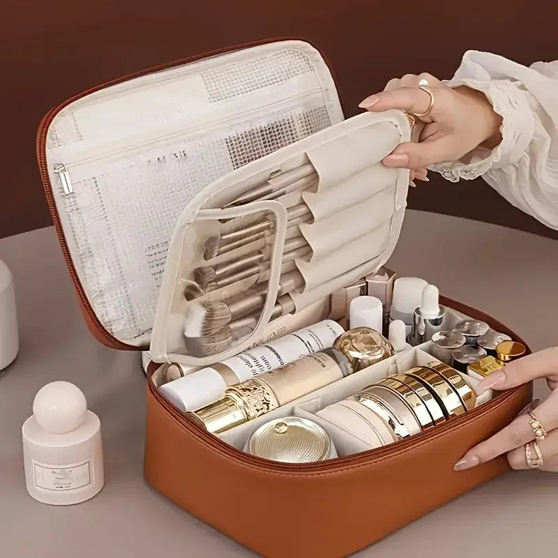Waterproof PU Travel Cosmetic Bag With Organized Storage Divider
