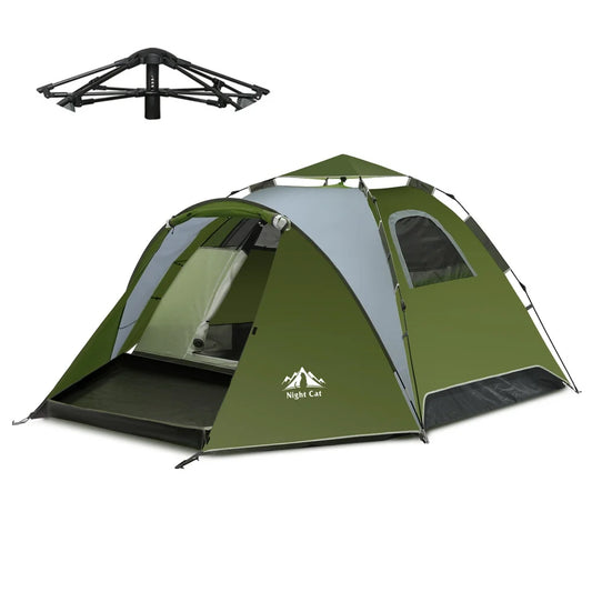 Night Cat Pop Up Tent 2-3 Persons Instant Set Up Tent with Footprint Tarp & Porch, Automatic Double Layer Waterproof Camping Tent with Rainfly