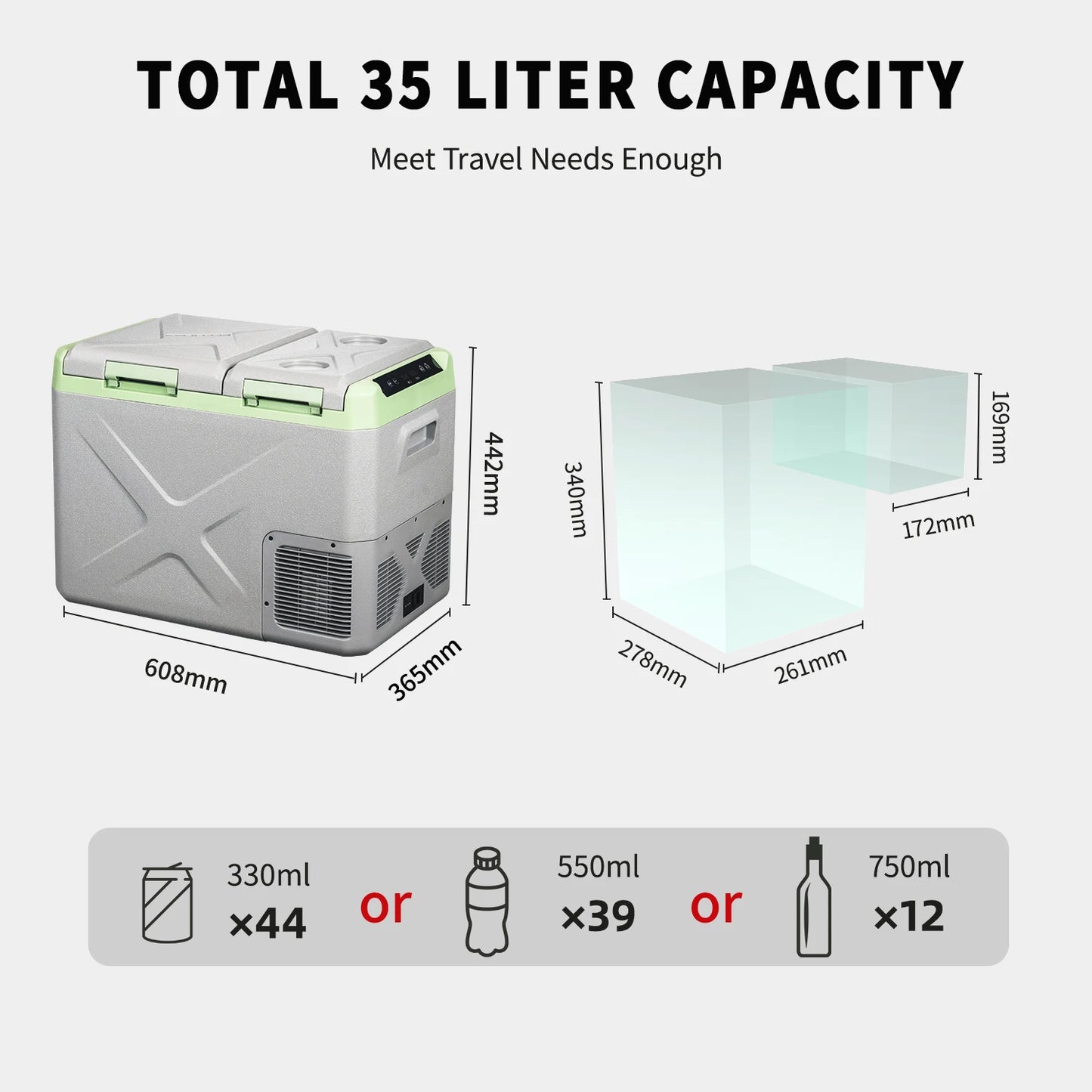 Alpicool XD35 45 55 Portable Car Fridge Compact 12V 220V Fridge Freezer with LED Light for Car & Boat