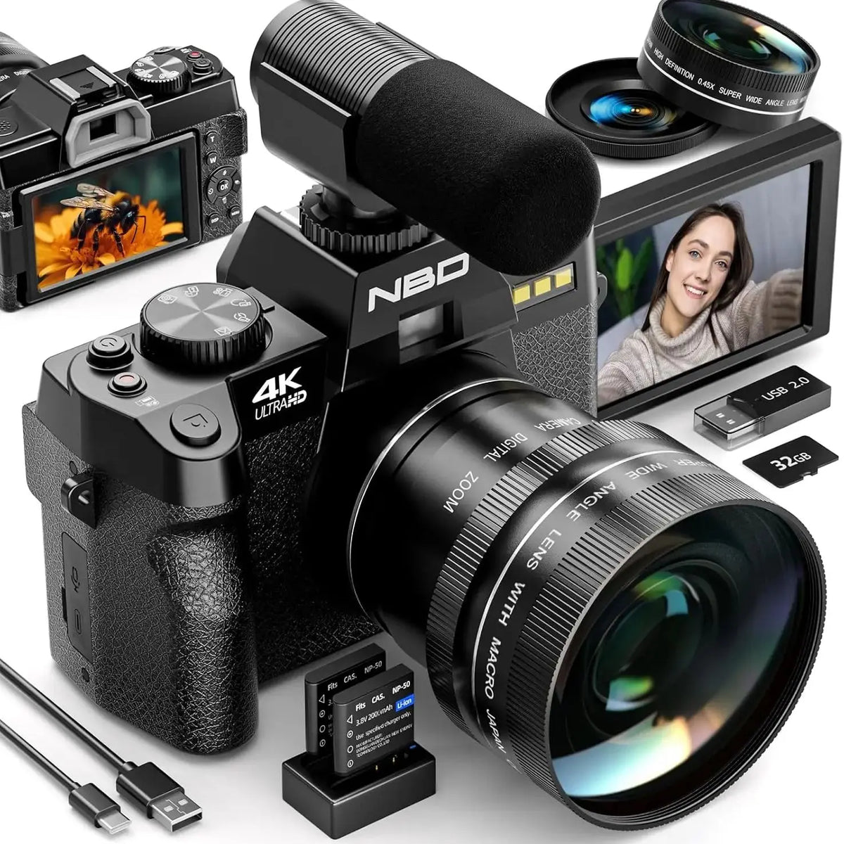 NBD 4K 48MP Digital Vlogging Camera With Flip Screen