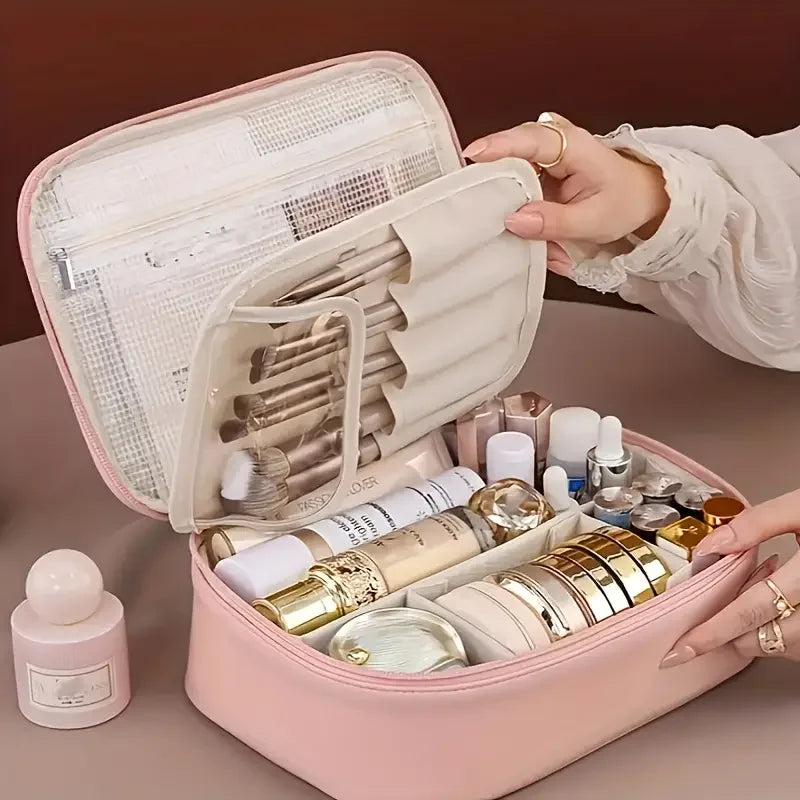 Waterproof PU Travel Cosmetic Bag With Organized Storage Divider