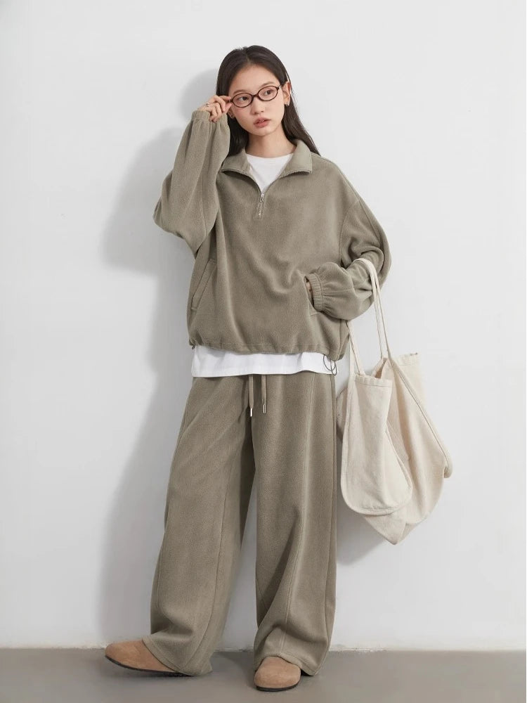 CHIC VEN Women Sweatsuit Loose Casual New Granular Velvet Stand Collar Female Top Pants Set for Woman Sport Autumn Winter 2025