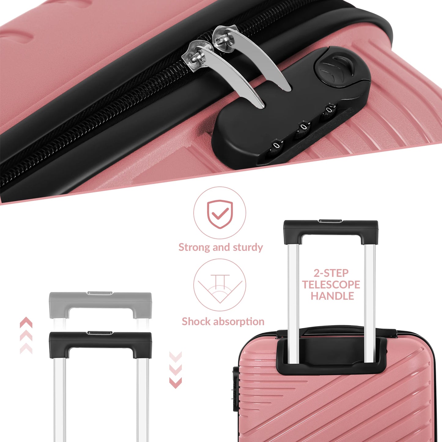 Travel Set of 2 Luggage Hooks with Matching Suitcases (14" + 20") Triangular Pattern, Black Color, PP Material for Stylish