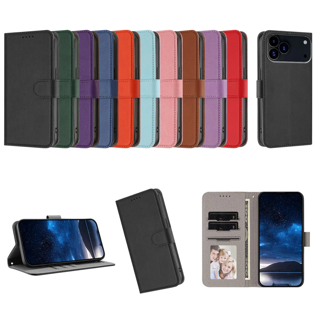 Leather Flip Wallet Case For iPhone 17 Pro Max Cards
