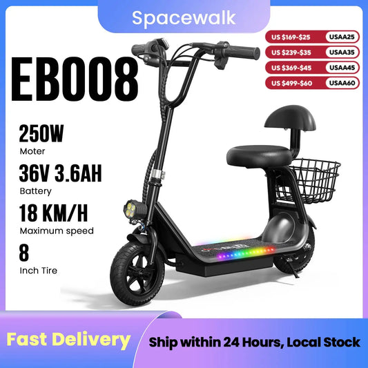 Eilleo Kids Electric Scooter Bluetooth Speaker Foldable Seat Basket