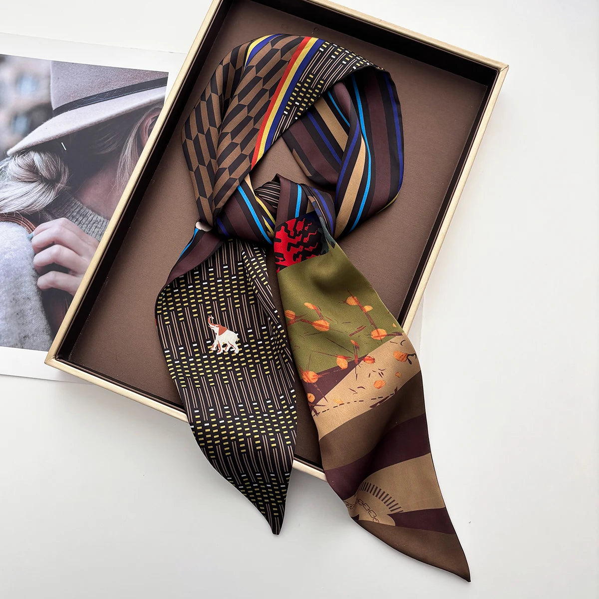 Women Elegant Skinny Silk Scarf Neckerchief Handbag Tie Wrist Belt