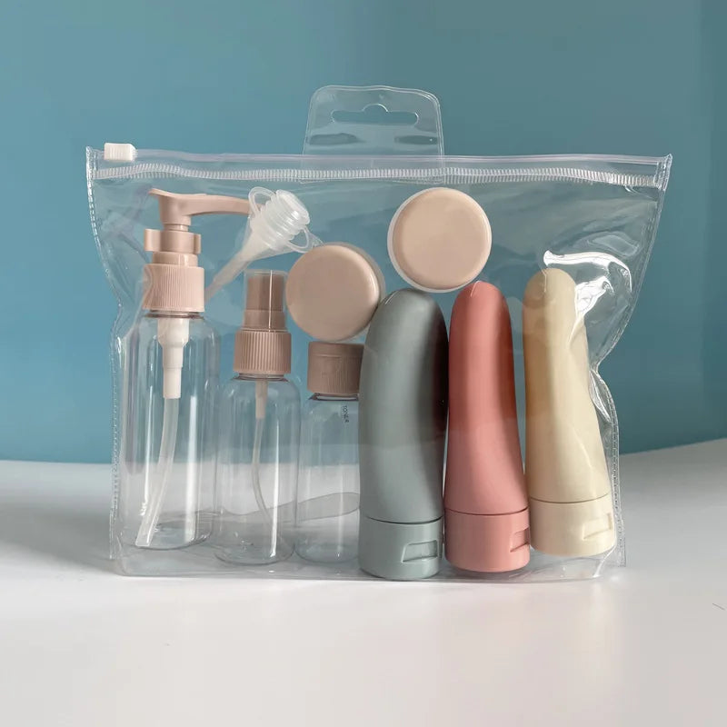 Portable Travel Refillable Cosmetic Liquid Spray Bottle Shampoo Container Set