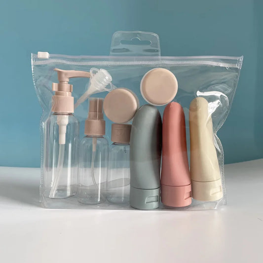 Portable Travel Refillable Cosmetic Liquid Spray Bottle Shampoo Container Set