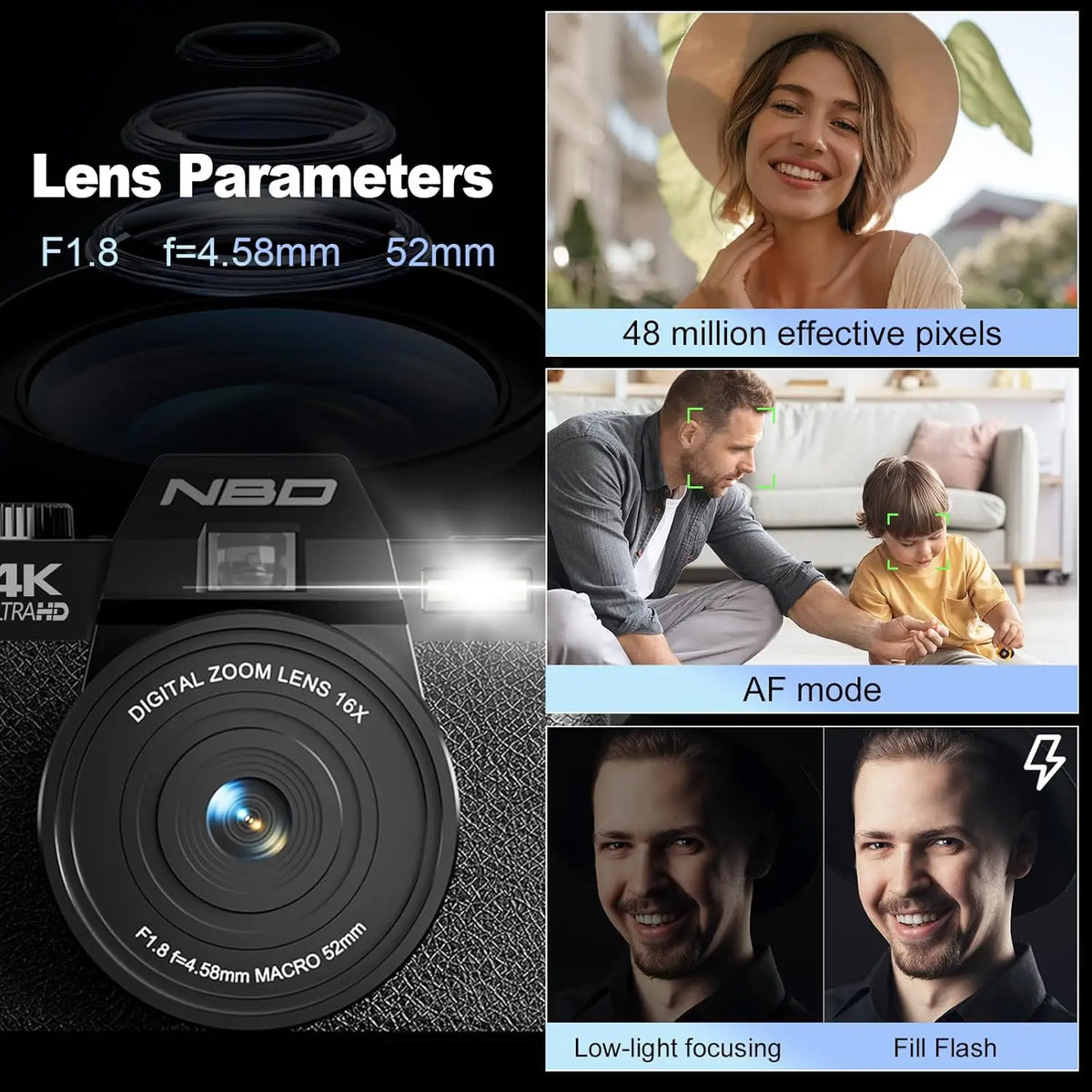 NBD 4K 48MP Digital Vlogging Camera With Flip Screen