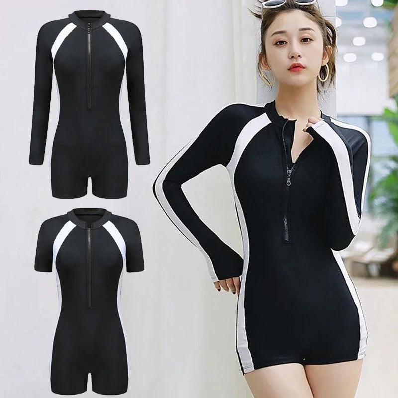 Women One Piece Swimsuit Monochrome Polyester Neoprene Beachwear