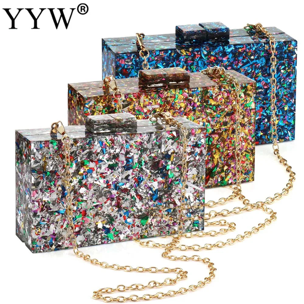 Luxury Acrylic Box Clutch Women Wedding Party Evening Chain Handbag