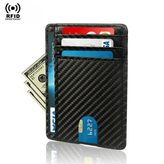 RFID Blocking Wallet Men ID Credit Card Holders Pu Leather Carbon Fiber Minimalist Wallets Male Thin Slim Smart Card Holder Case