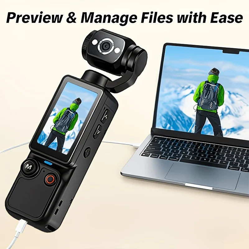Ultra HD 4K Sports Camcorder, Ultra Light Body for Travel & Vlog, Comes with 32GB Memory Card and Tripod, Anti-Shock Stabilization, 180° Adjustable Flip Screen, Auto Focus, 2000mAh Rechargeable Battery for Outdoor Cycling