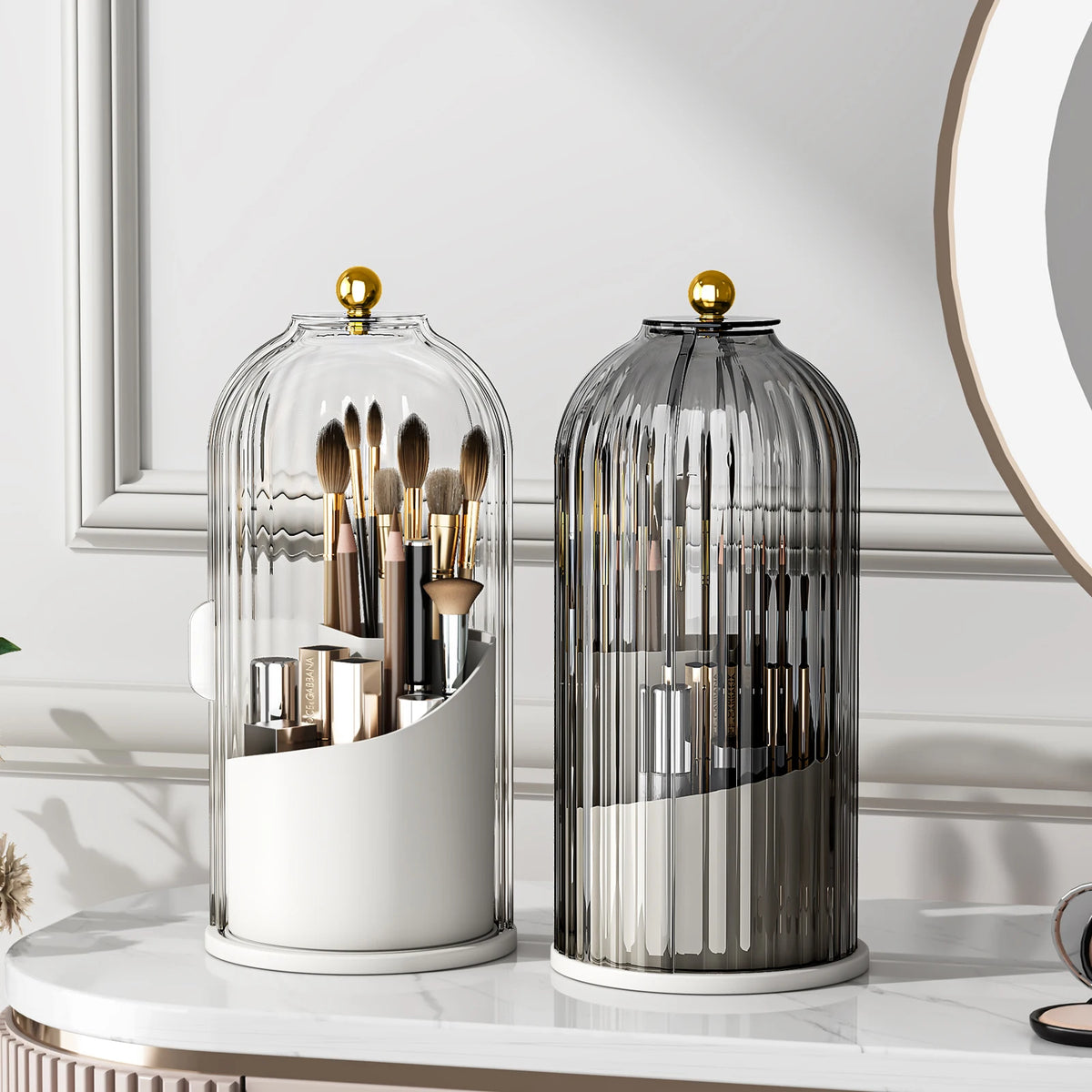 YOOLENS Rotating Makeup Brush Holder With Dustproof Clear Lid