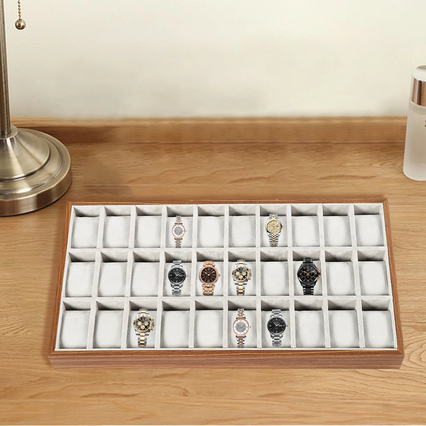 Wooden Jewelry Display Organizer Case For Necklaces Watches Storage Dustproof