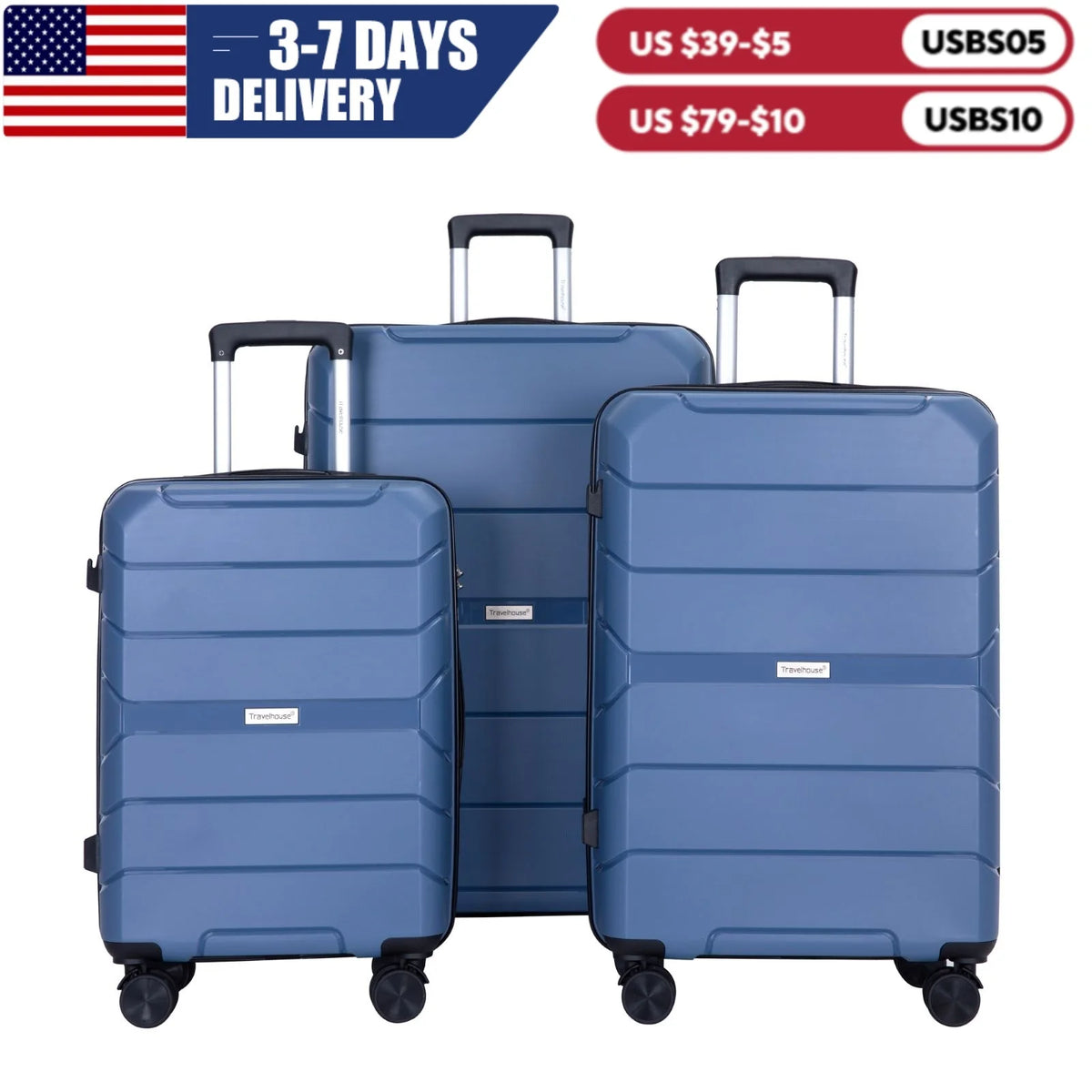 Travelhouse Lightweight Hardshell Spinner Luggage Set With TSA Lock