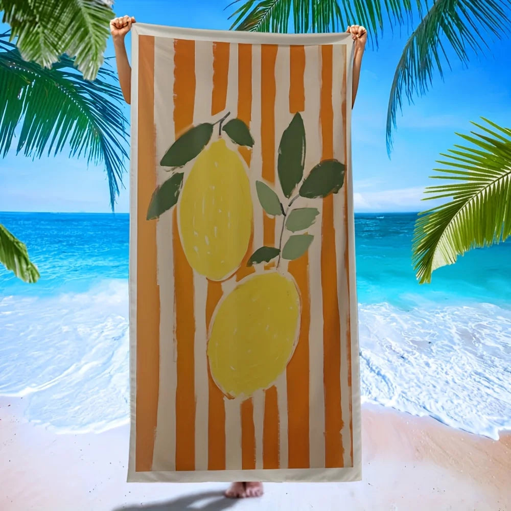 Lemon Print Beach Towel Quick-Dry Microfiber Sand Free For Beach