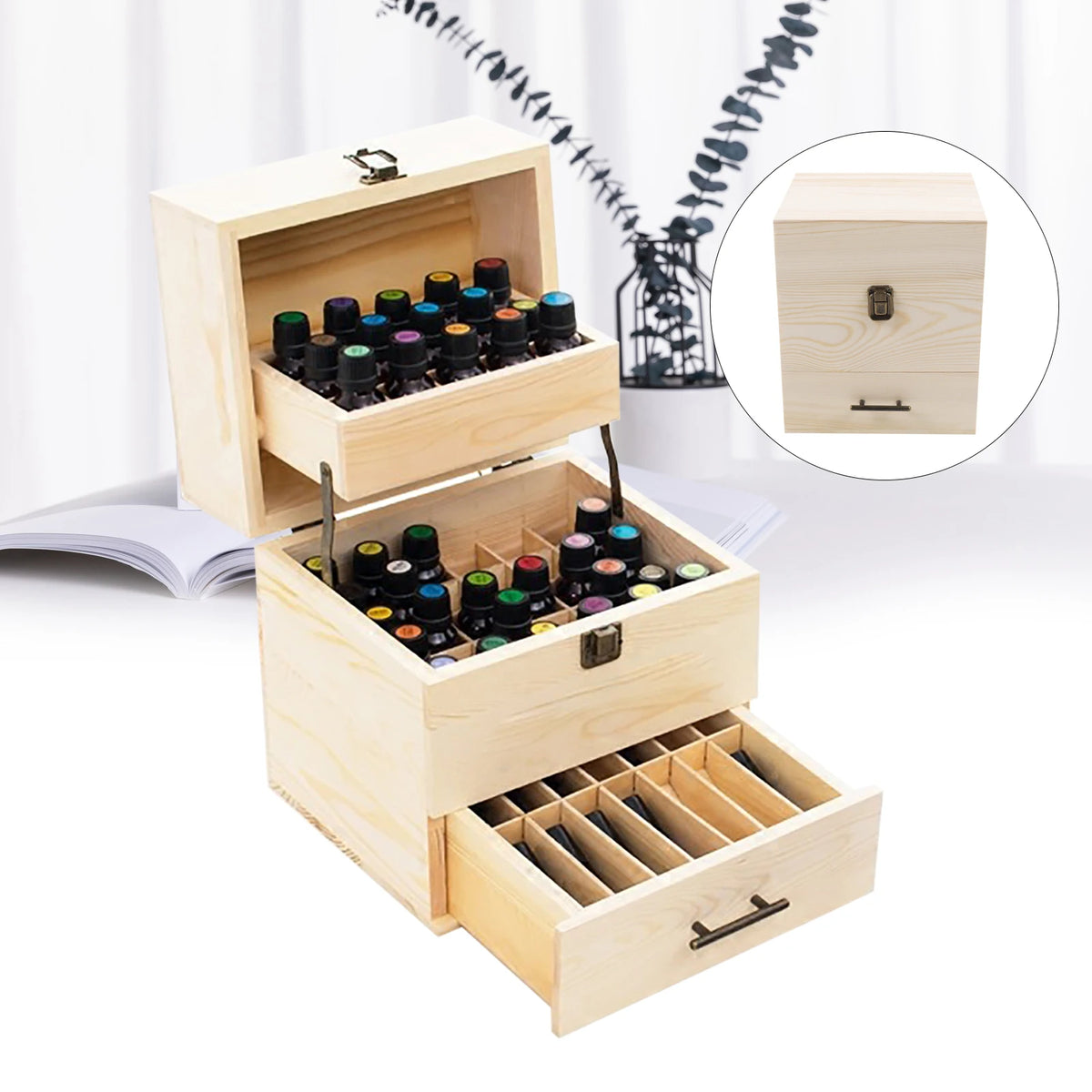 Premium Wooden Essential Oil Storage Box With 59 Grid Slots