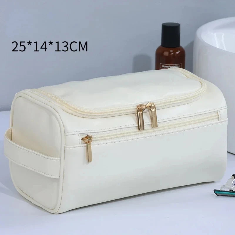 Men Women Leather Hanging Toiletry Bag Travel Cosmetic Storage Organizer