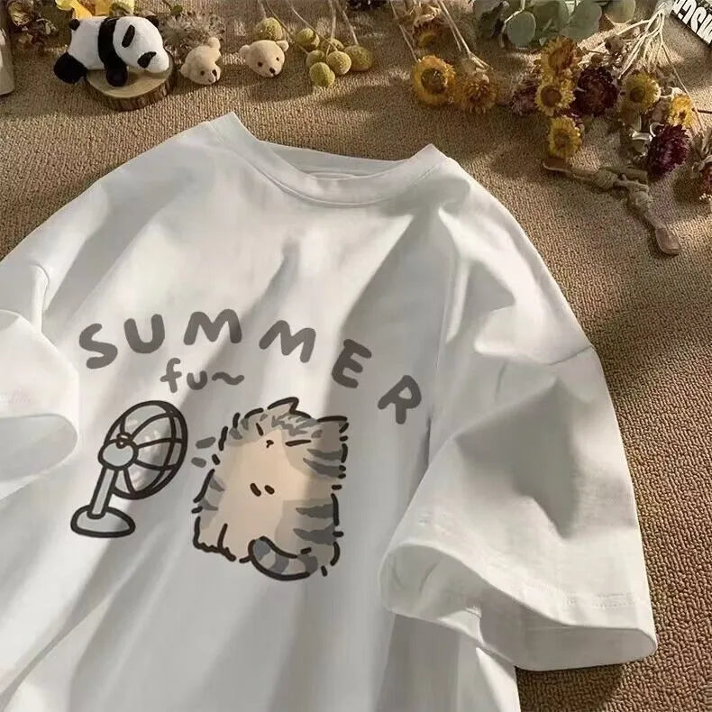 M-5XL Plue Size Summer Simple Casual Men/Women Harajuku Style Printed Plus Size Loose Short Sleeved T-shirt